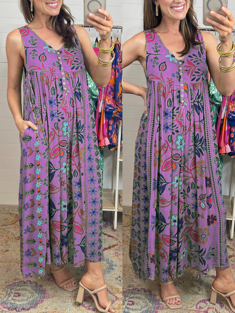 Luźny kombinezon bez rękawów w stylu vintage w kwiatowy print💁♀️