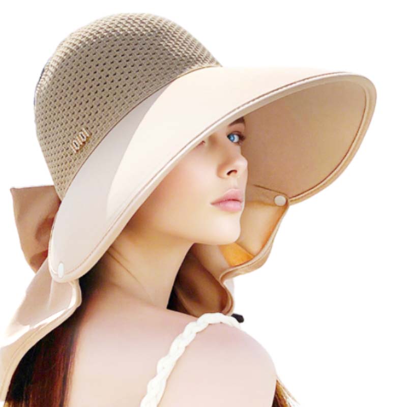🌞Niezbędne akcesoria do ochrony przed słońcem latem 👒Kapelusz z szerokim rondem i odpinanym szalem na szyję