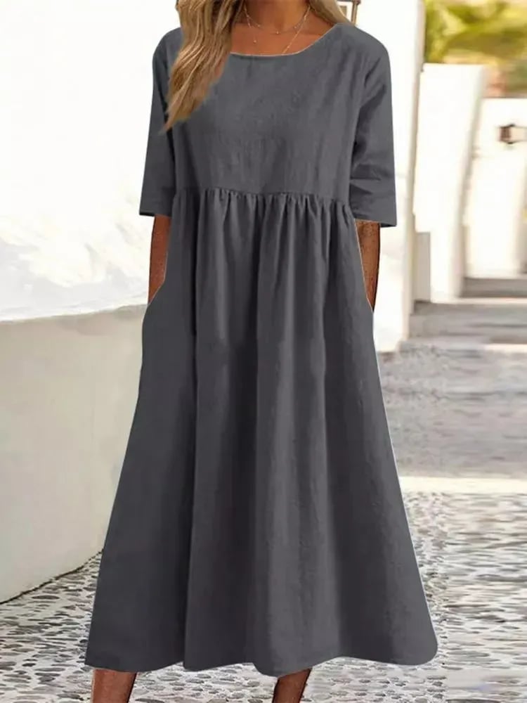 【S-5XL】👗 Bawełniana sukienka z okrągłym dekoltem i kieszeniami