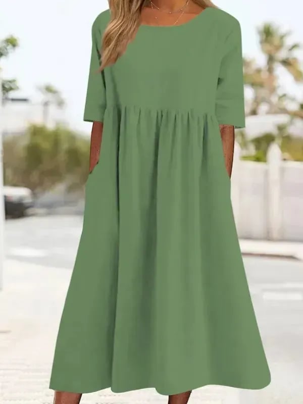 【S-5XL】👗 Bawełniana sukienka z okrągłym dekoltem i kieszeniami