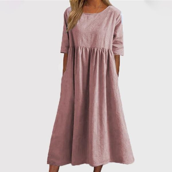 💝Bawełniana sukienka z okrągłym dekoltem i kieszeniami🙋♀️