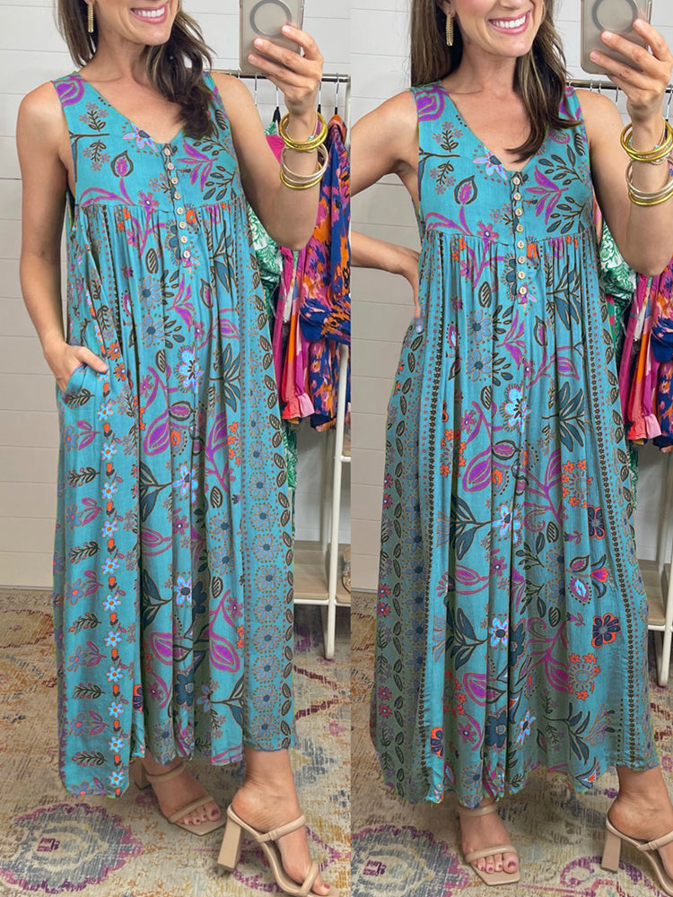 Luźny kombinezon bez rękawów w stylu vintage w kwiatowy print💁♀️
