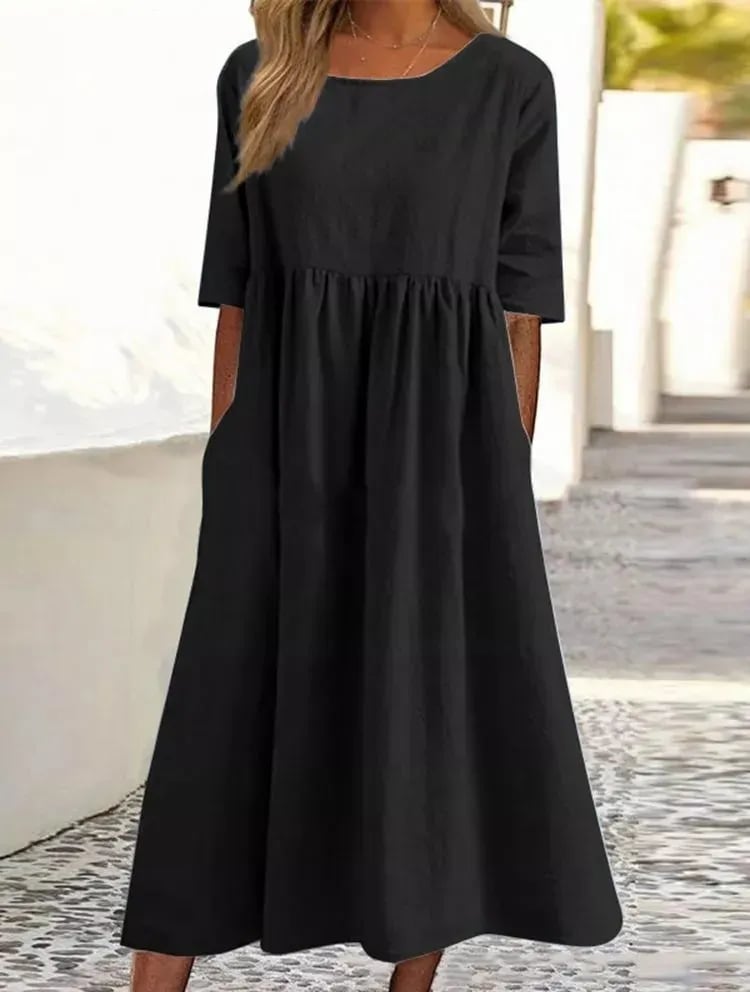 【S-5XL】👗 Bawełniana sukienka z okrągłym dekoltem i kieszeniami