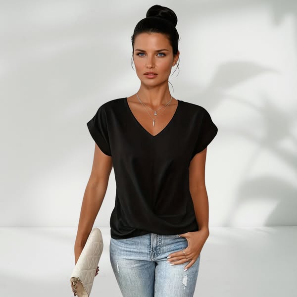 🔥👚 【S-2XL】Casual Krótki Rękaw Elegancki T-shirt z Dekoltem w Serek