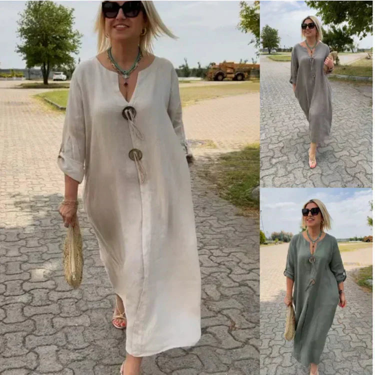 ✨👗Bawełniana i lniana sukienka z dekoltem V