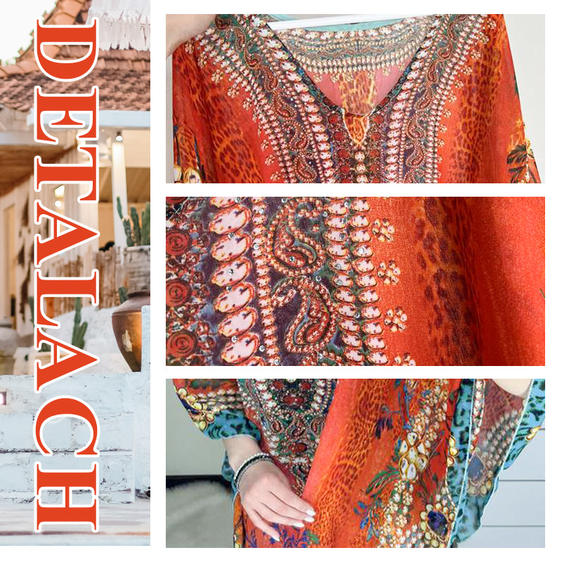 🔥👚Sukienka boho z nadrukiem, dekoltem w kształcie litery V i falbaną na dole