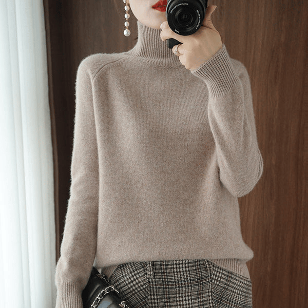 🌈 DAMSKI SWETER Z DZIANINY Z JEDNOLITYM GOLFEM