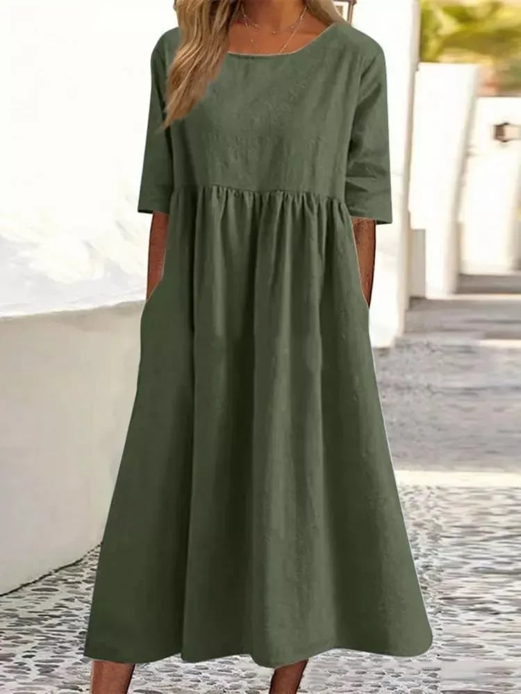 【S-5XL】👗 Bawełniana sukienka z okrągłym dekoltem i kieszeniami