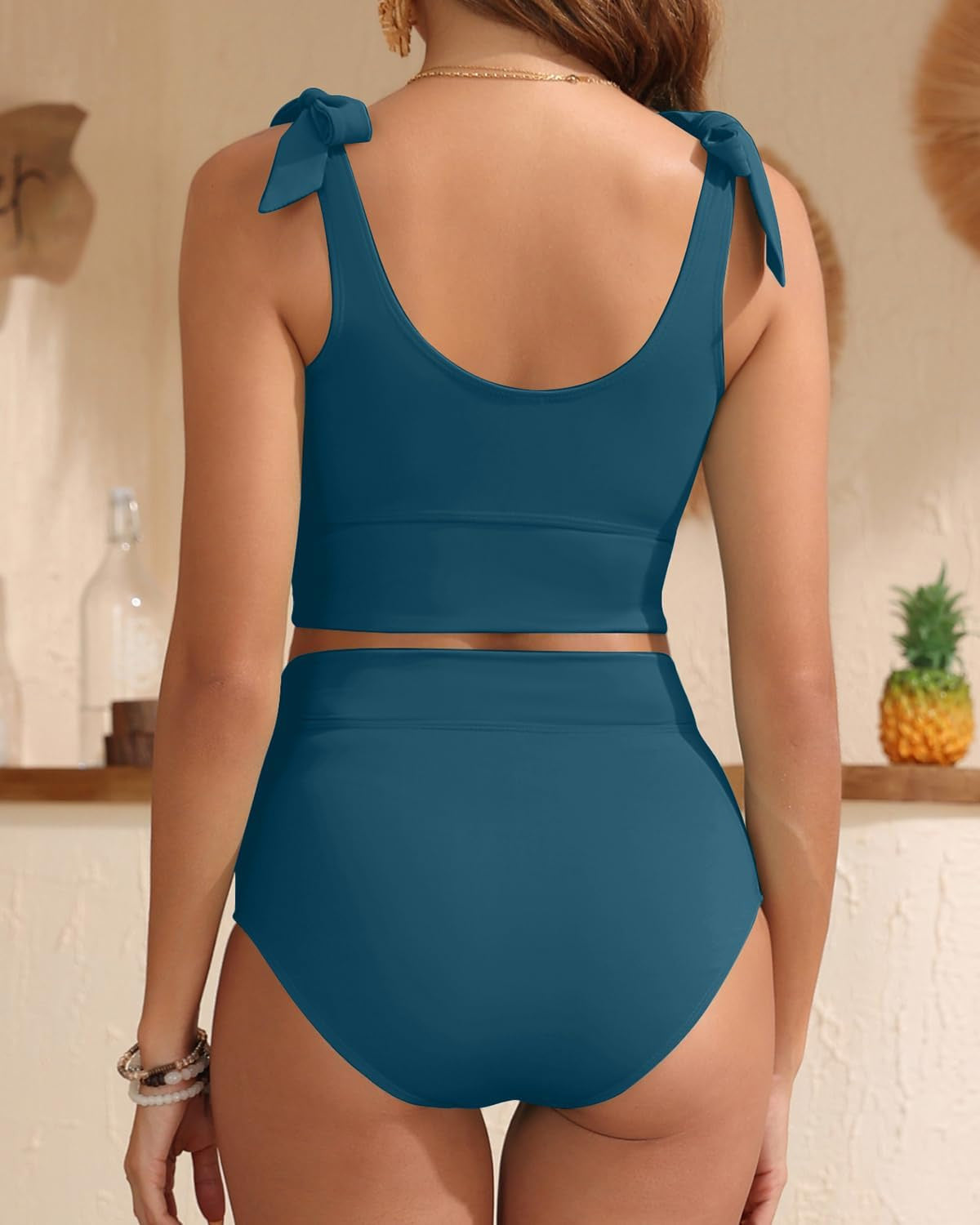 💥🩱Zestaw bikini z podwójnym wiązaniem na ramionach i wysoką talią kontrolującą brzuch