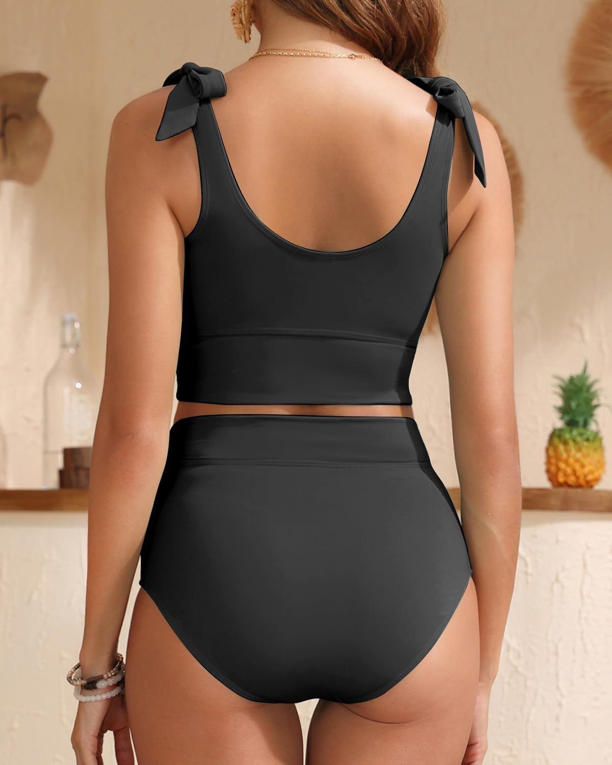 💥🩱Zestaw bikini z podwójnym wiązaniem na ramionach i wysoką talią kontrolującą brzuch