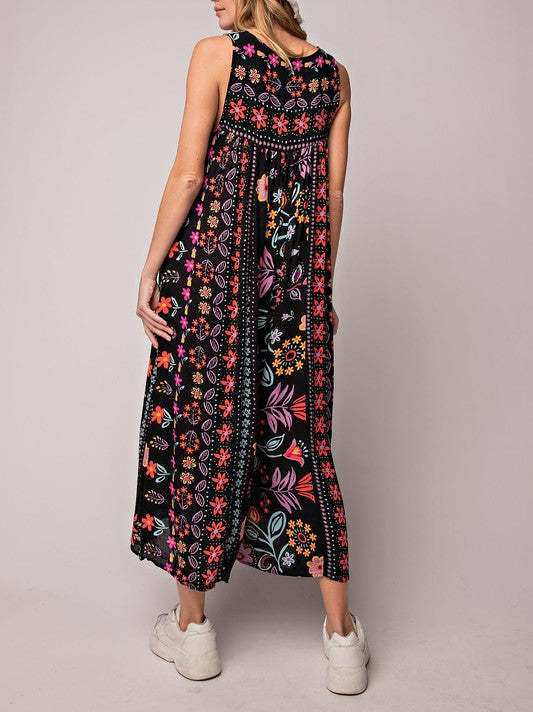 Luźny kombinezon bez rękawów w stylu vintage w kwiatowy print💁♀️