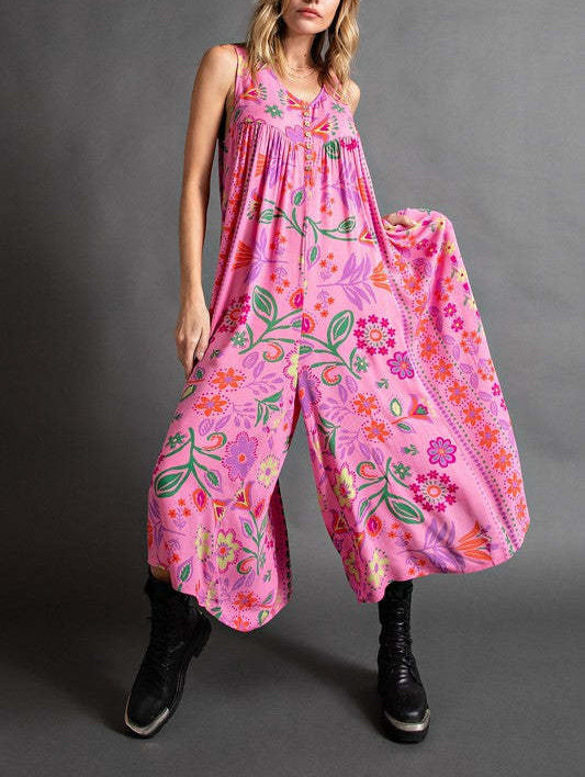 Luźny kombinezon bez rękawów w stylu vintage w kwiatowy print💁♀️