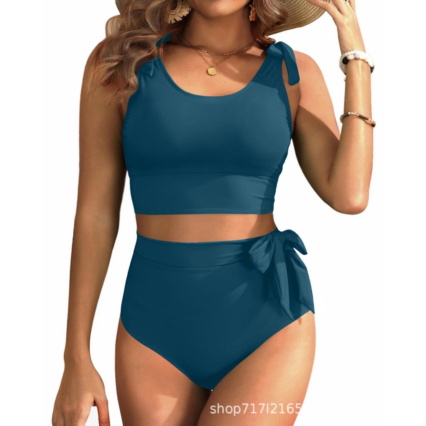 💥🩱Zestaw bikini z podwójnym wiązaniem na ramionach i wysoką talią kontrolującą brzuch