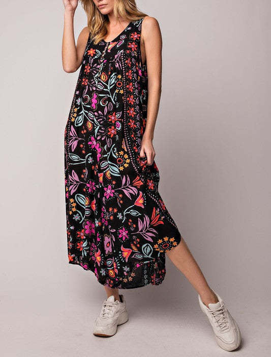 Luźny kombinezon bez rękawów w stylu vintage w kwiatowy print💁♀️