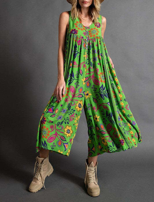 Luźny kombinezon bez rękawów w stylu vintage w kwiatowy print💁♀️