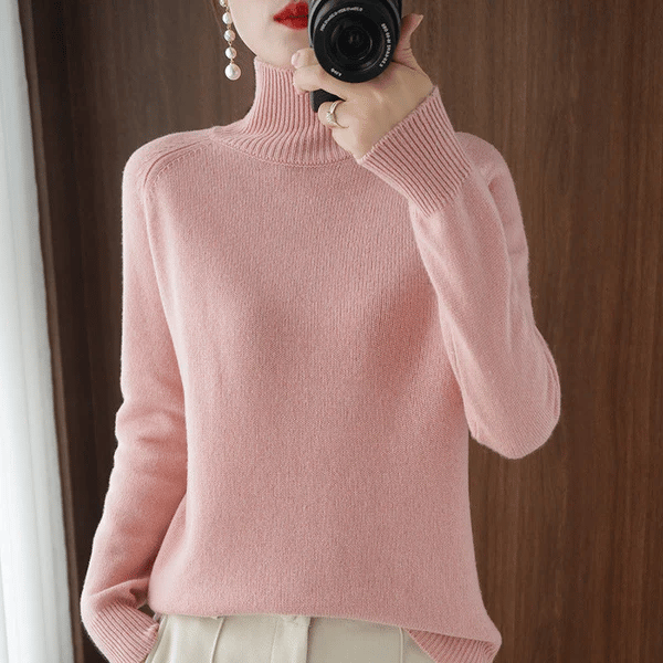 🌈 DAMSKI SWETER Z DZIANINY Z JEDNOLITYM GOLFEM