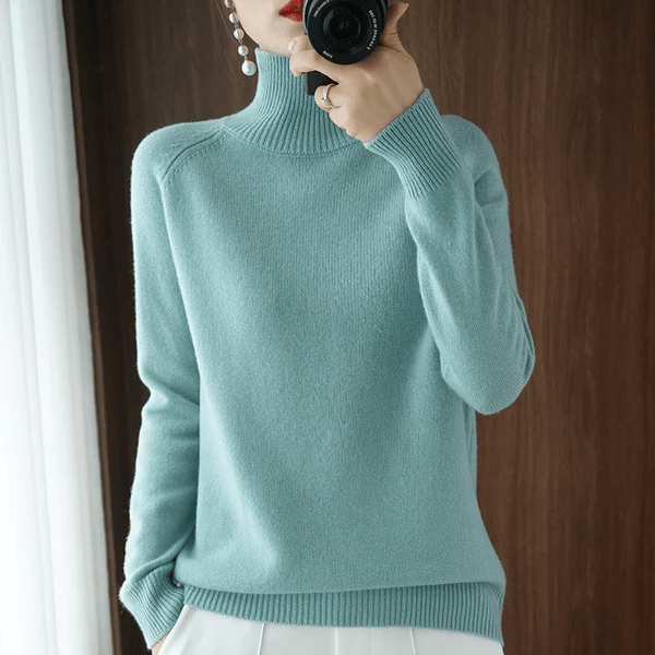 🌈 DAMSKI SWETER Z DZIANINY Z JEDNOLITYM GOLFEM