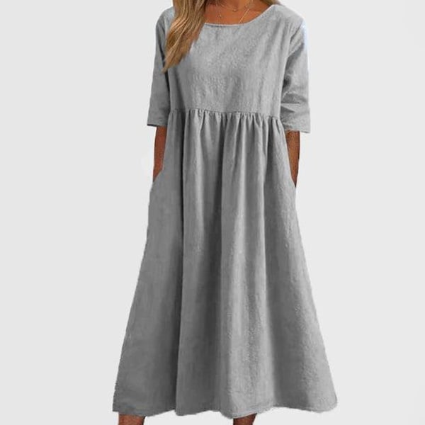 【S-5XL】👗 Bawełniana sukienka z okrągłym dekoltem i kieszeniami