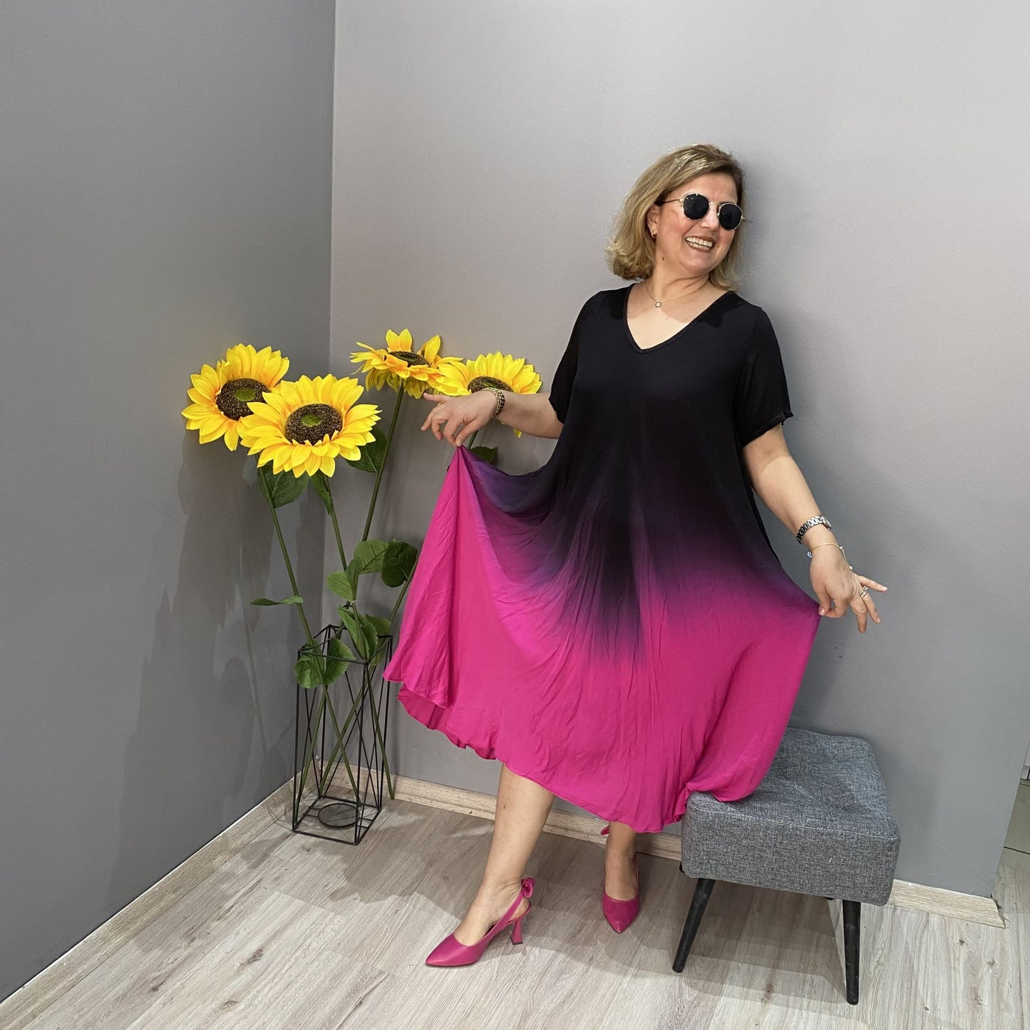 🌸Włoska długa spódnica w gradientowy wzór w kratę【M-4XL】
