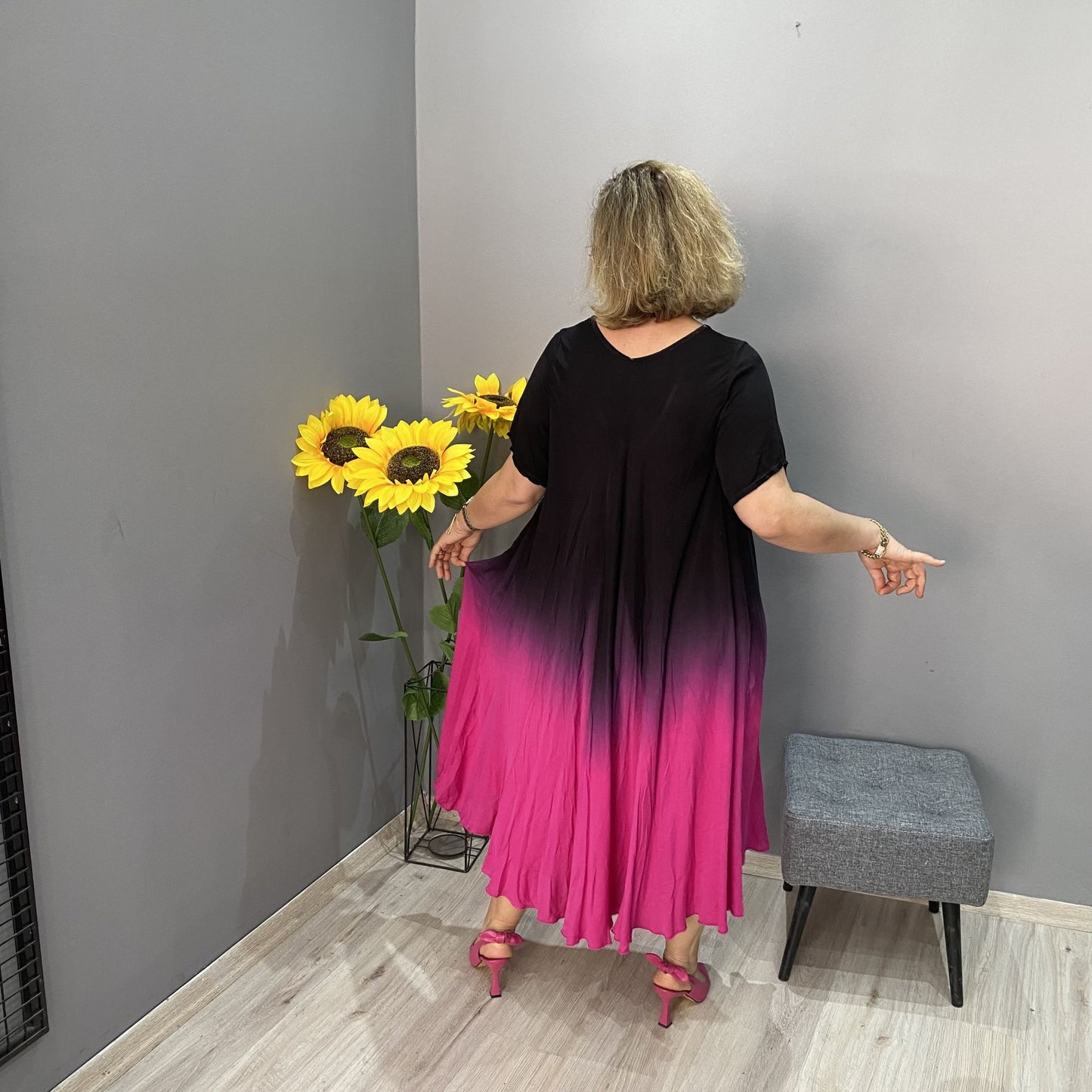 🌸Włoska długa spódnica w gradientowy wzór w kratę【M-4XL】