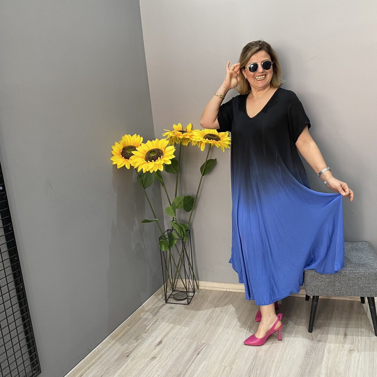 🌸Włoska długa spódnica w gradientowy wzór w kratę【M-4XL】