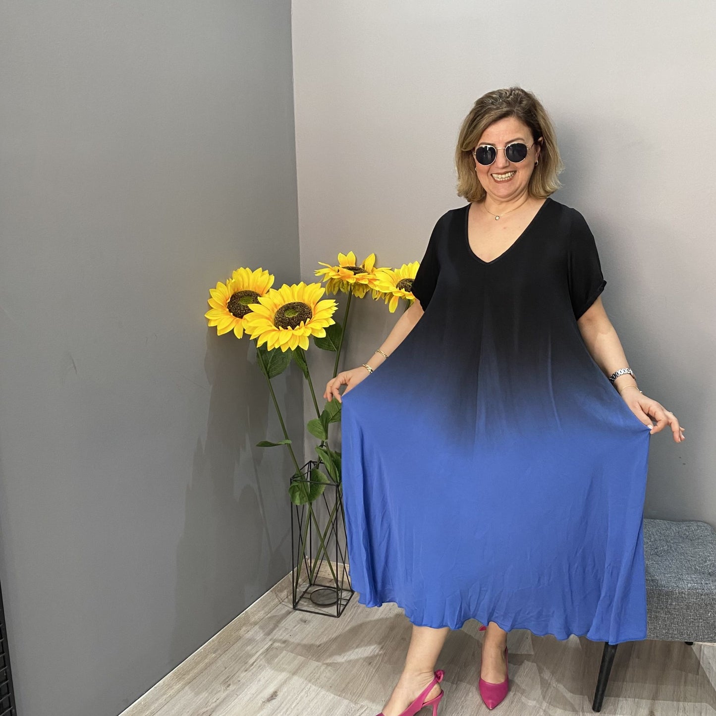 🌸Włoska długa spódnica w gradientowy wzór w kratę【M-4XL】