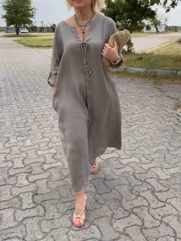 ✨👗Bawełniana i lniana sukienka z dekoltem V