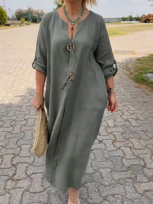 ✨👗Bawełniana i lniana sukienka z dekoltem V