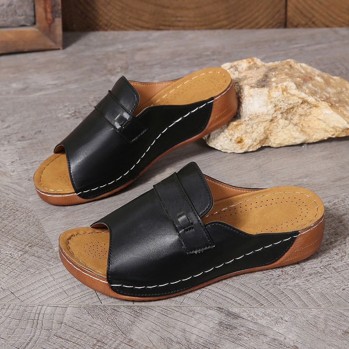 ✨【36-43】Lekko gradientowe kapcie damskie z grubym dnem na pięcie