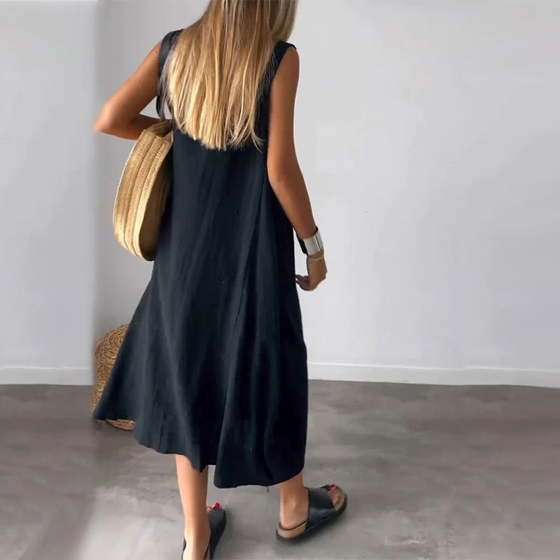 📣 Luźna sukienka bez rękawów z kieszeniami【M-3XL】