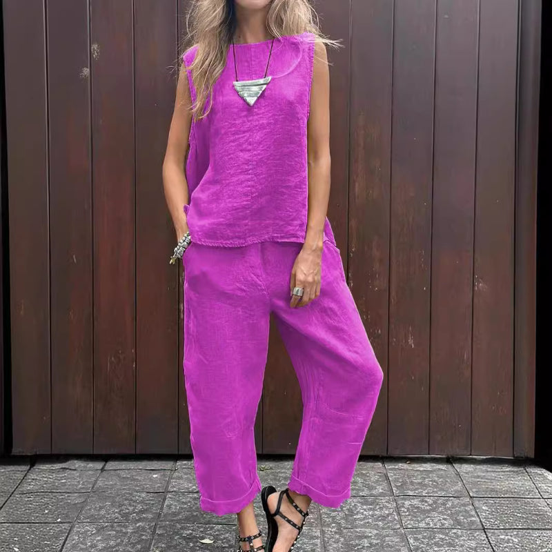 💟Damski strój 2-częściowy Luźny top bez rękawów i długie spodnie