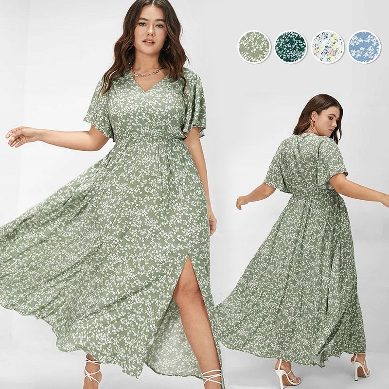 Damska sukienka maxi z elastyczną talią w kwiaty w stylu boho