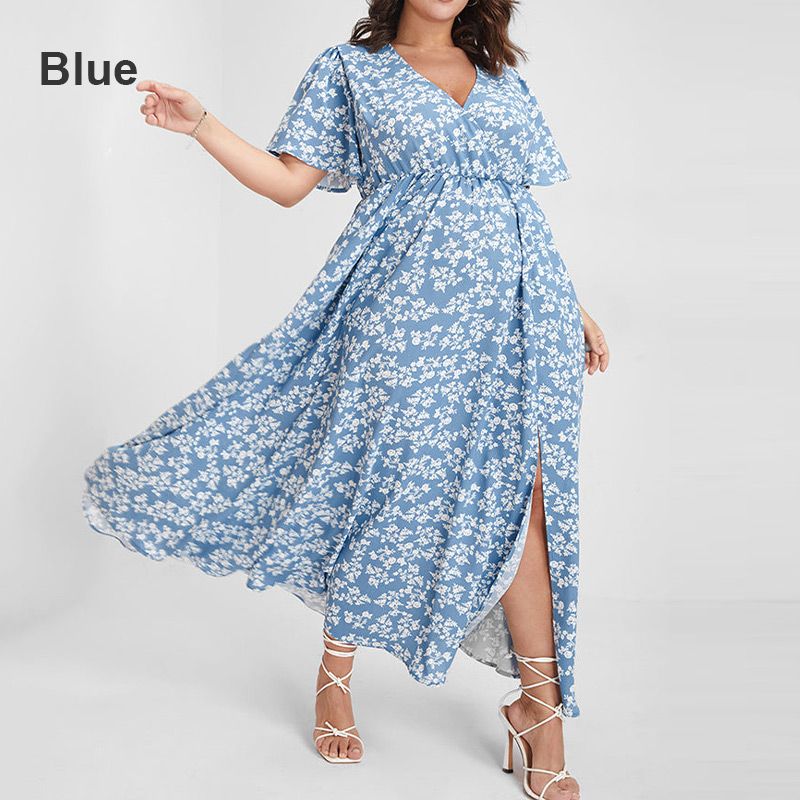Damska sukienka maxi z elastyczną talią w kwiaty w stylu boho