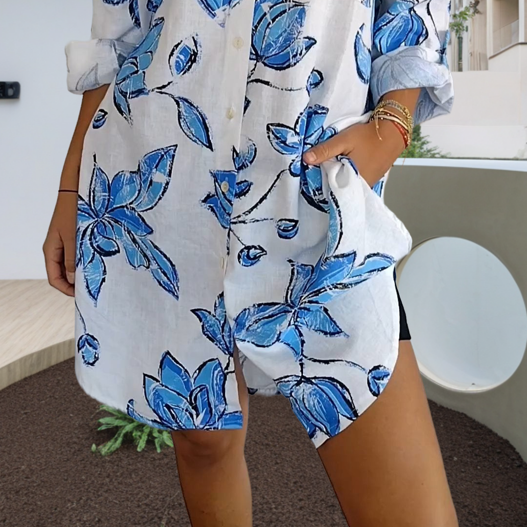 🌸 Modna Letnia Sukienka Koszulowa z Kwiatowym Nadrukiem - Idealna na Wakacje! 💐
