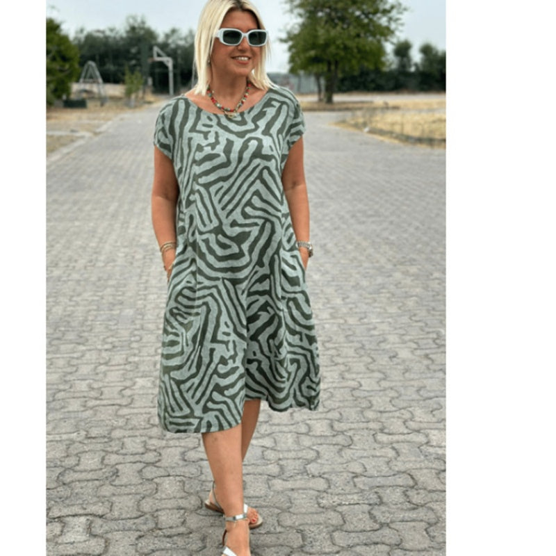 Boho Vintage Casualowa sukienka z nadrukiem👗