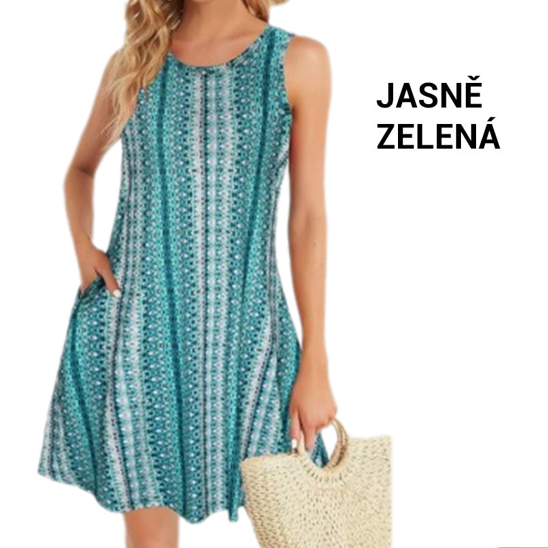 Damska sukienka bez rękawów z nadrukiem i kieszeniami👗