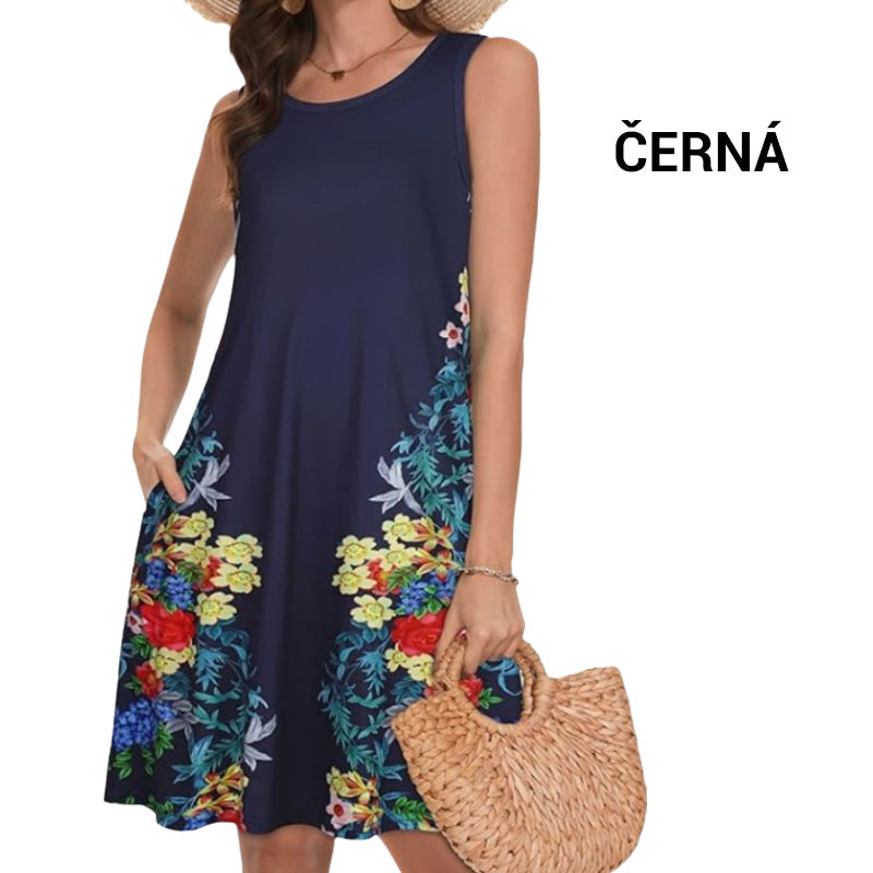 Damska sukienka bez rękawów z nadrukiem i kieszeniami👗