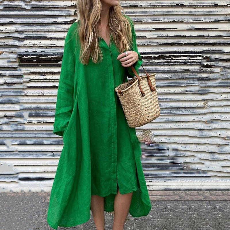 🌼【S-4XL】Bawełniana lniana sukienka koszulowa z długim rękawem