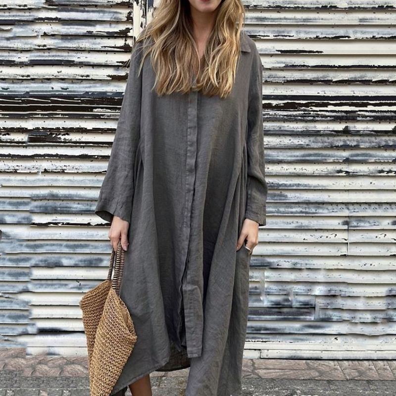 🌼【S-4XL】Bawełniana lniana sukienka koszulowa z długim rękawem