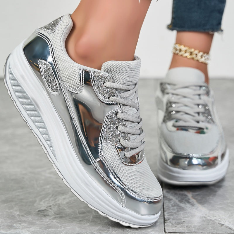 ✨Modne damskie trampki na platformie w stylu Casual Sparkling Style