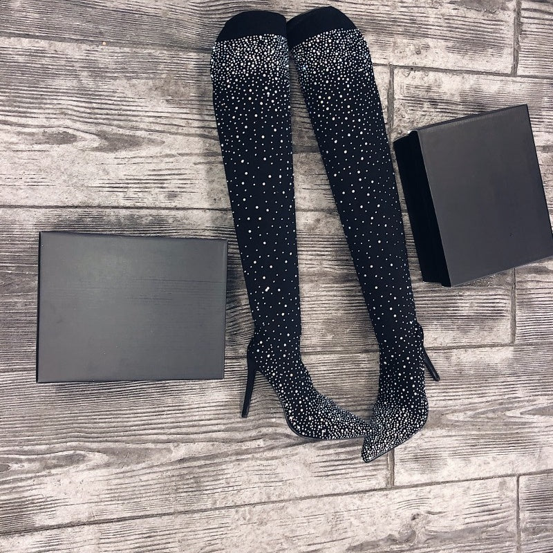 【✨2025 NOWE PRODUKTY】👢WYSOKIE BUTY DAMSKIE Z BŁYSZCZĄCYM KRYSZTAŁEM GÓRSKIM