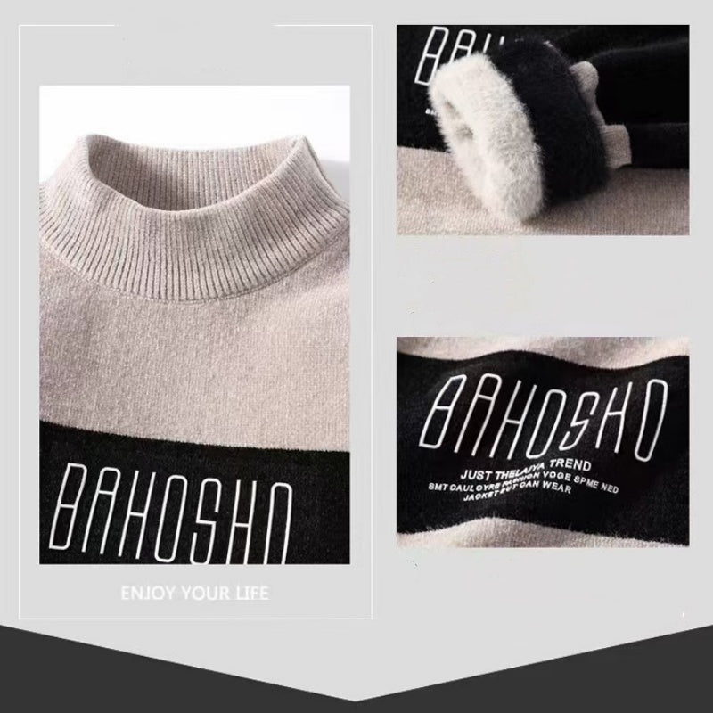 🍃 MĘSKI SWETER Z DZIANINY Z DEKOLTEM W PASKI