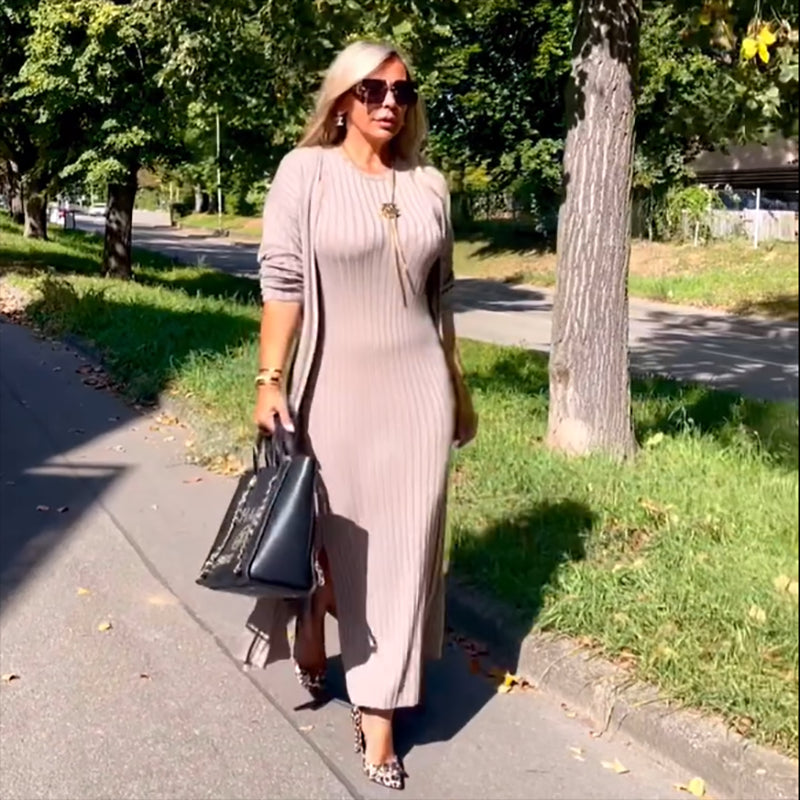 👗 ELEGANCKA DAMSKA SUKIENKA I KARDIGAN Z CIENKIEJ DZIANINY