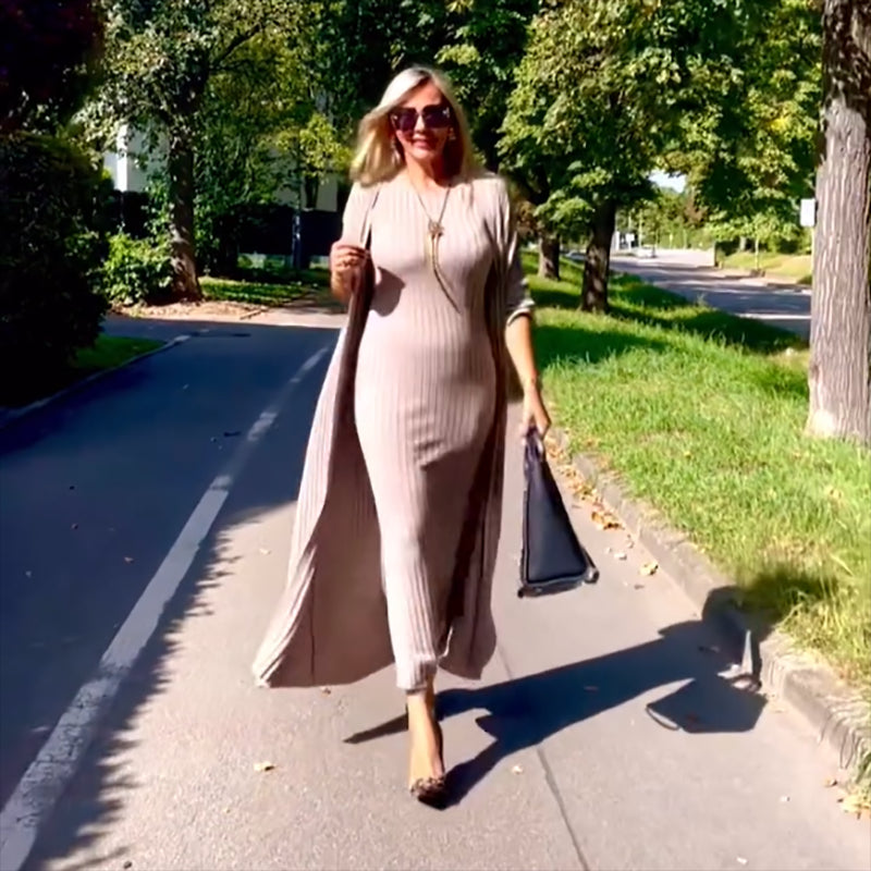 👗 ELEGANCKA DAMSKA SUKIENKA I KARDIGAN Z CIENKIEJ DZIANINY