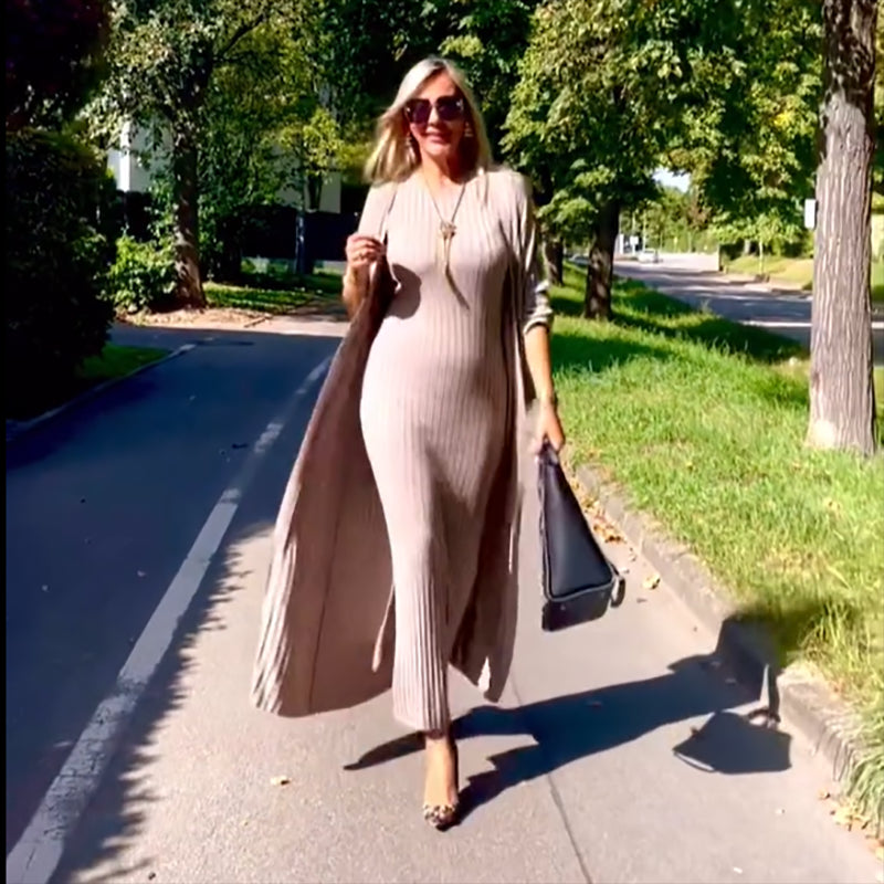 👗 ELEGANCKA DAMSKA SUKIENKA I KARDIGAN Z CIENKIEJ DZIANINY