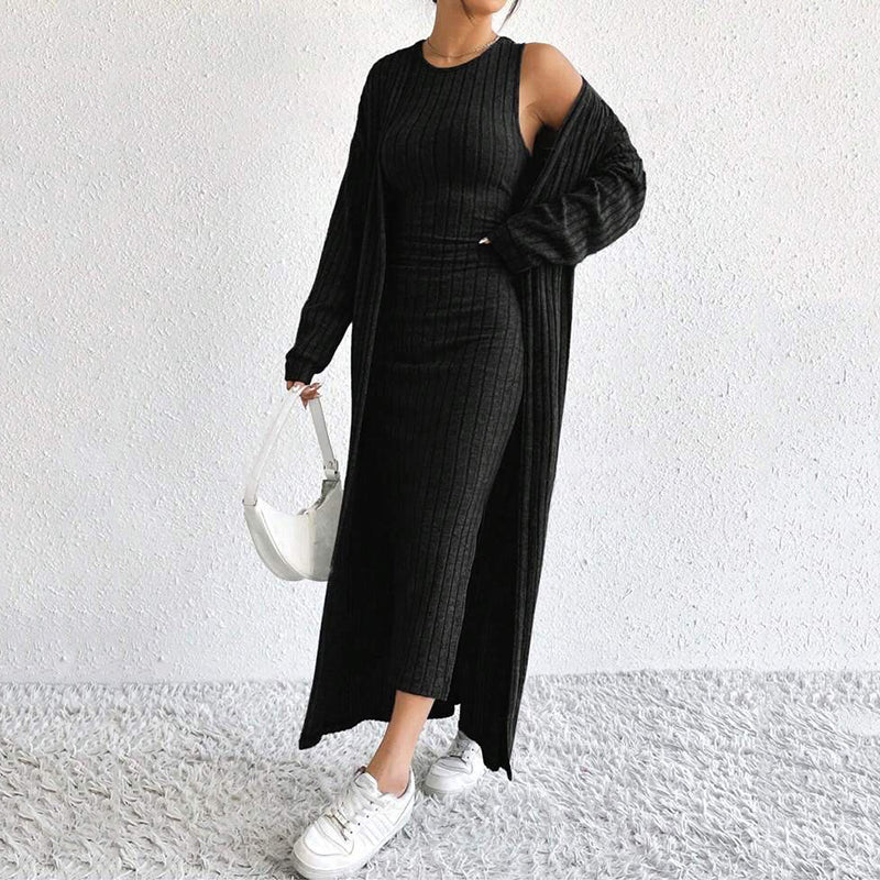 👗 ELEGANCKA DAMSKA SUKIENKA I KARDIGAN Z CIENKIEJ DZIANINY