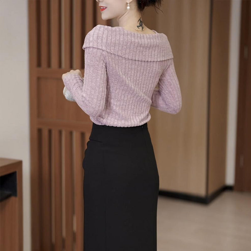 🎀 ELEGANCKI DAMSKI TOP Z DZIANINY Z DŁUGIM RĘKAWEM O DOPASOWANYM KROJU