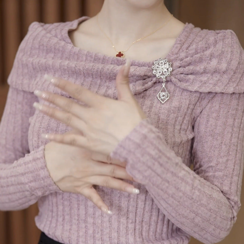 🎀 ELEGANCKI DAMSKI TOP Z DZIANINY Z DŁUGIM RĘKAWEM O DOPASOWANYM KROJU