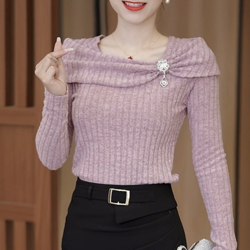 🎀 ELEGANCKI DAMSKI TOP Z DZIANINY Z DŁUGIM RĘKAWEM O DOPASOWANYM KROJU