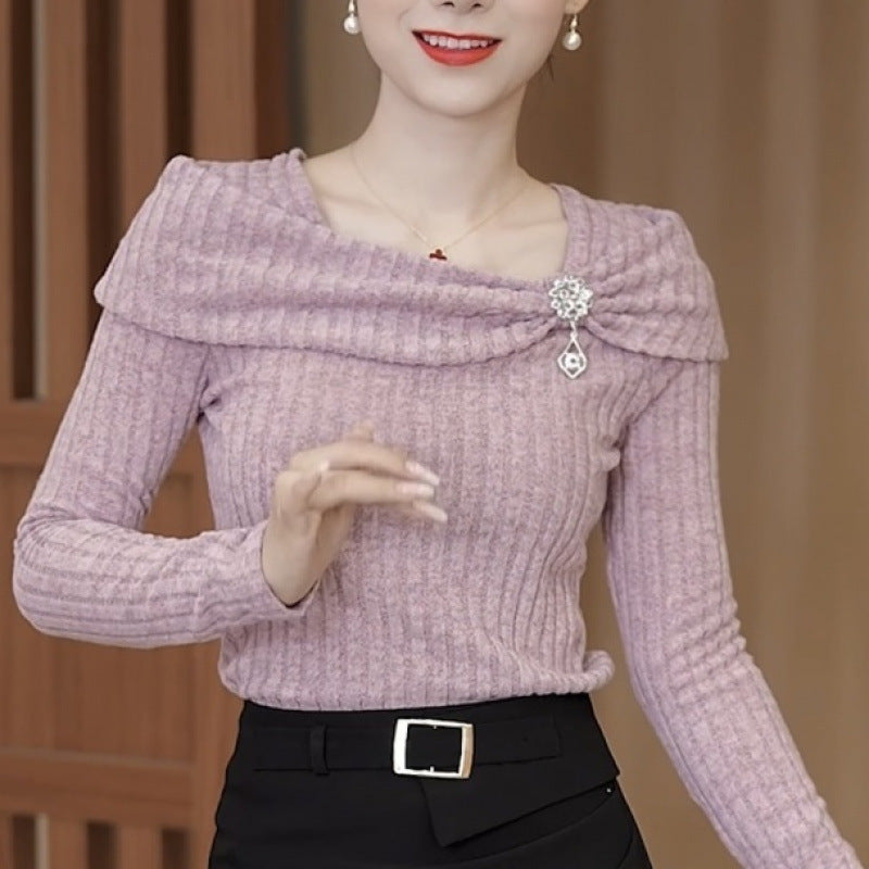 🎀 ELEGANCKI DAMSKI TOP Z DZIANINY Z DŁUGIM RĘKAWEM O DOPASOWANYM KROJU